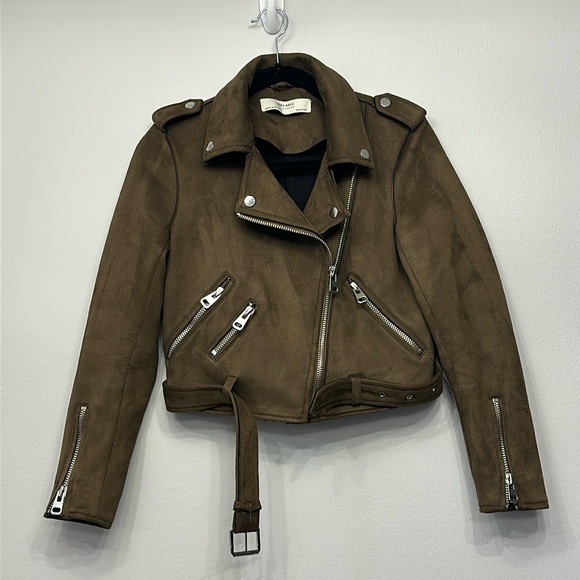 Zara Jackets & Blazers - Zara basic outerwear green belted moto jacket faux suede size xs